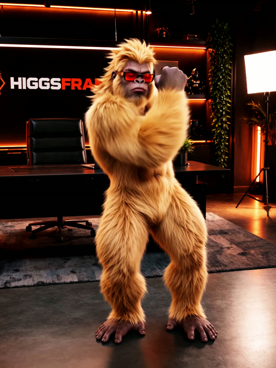 Golden Gorilla mid-move in the studio