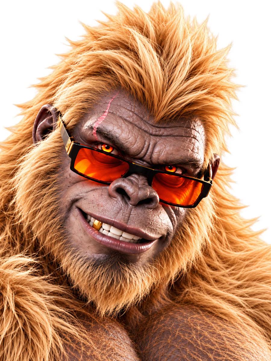 Golden Gorilla close-up with orange shades