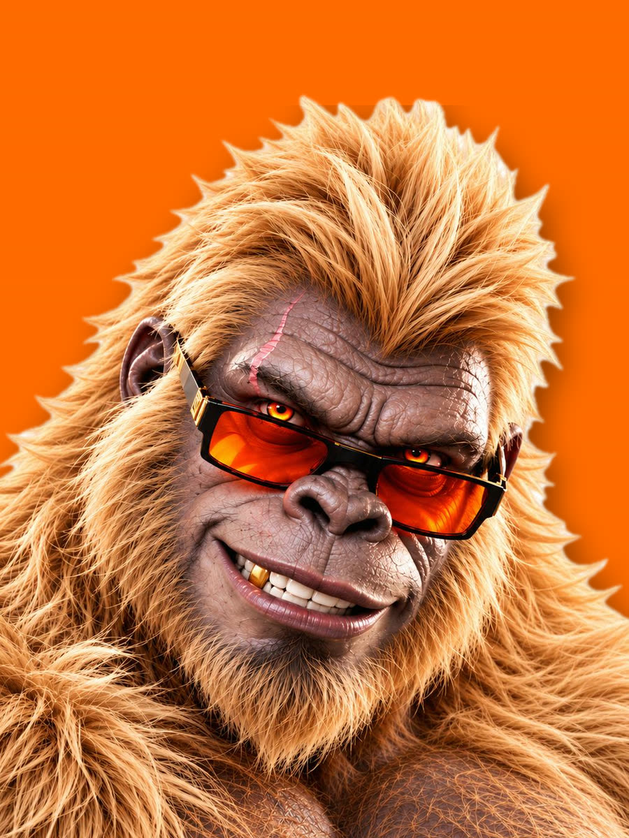 Golden Gorilla portrait on orange